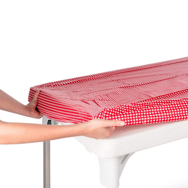 TopTableCloth Vinyl Tablecloth Plastic with Flannel Backing 2pk 6 Foot 72 x 30 inch Red and White Checkered Table Cloth Elastic Corner for Folding Table Holiday Christmas Thanksgiving Picnic Birthday - Image 1